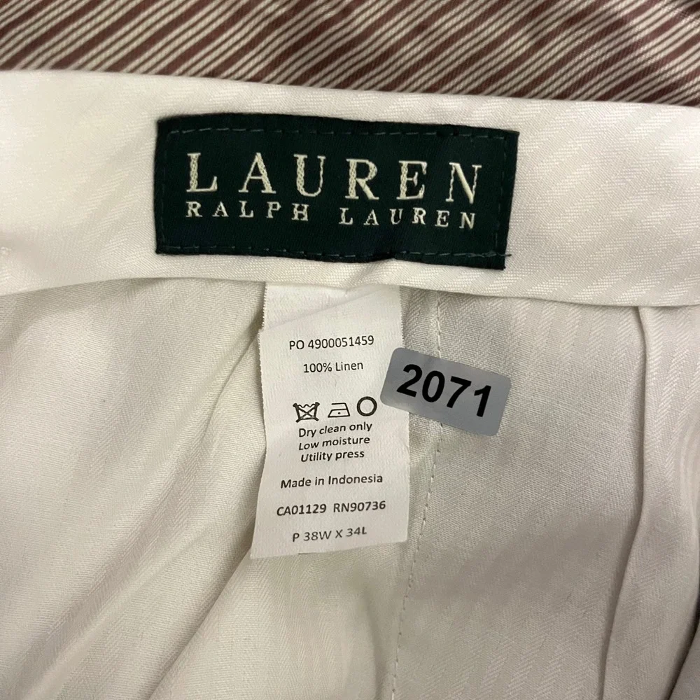 Lauren Ralph Lauren Mens 38x34 Tan 100% Linen Straight Leg Dress Pants Beige